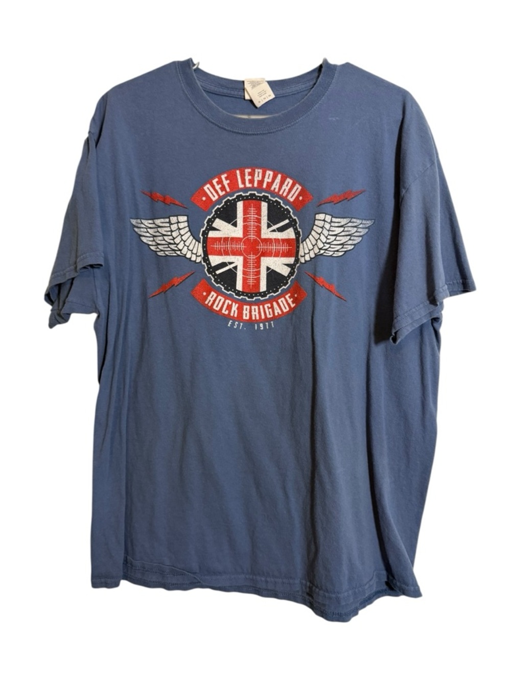 Def Leppard Blue Rock Brigade 2019 Tour Graphic Tee sz XL